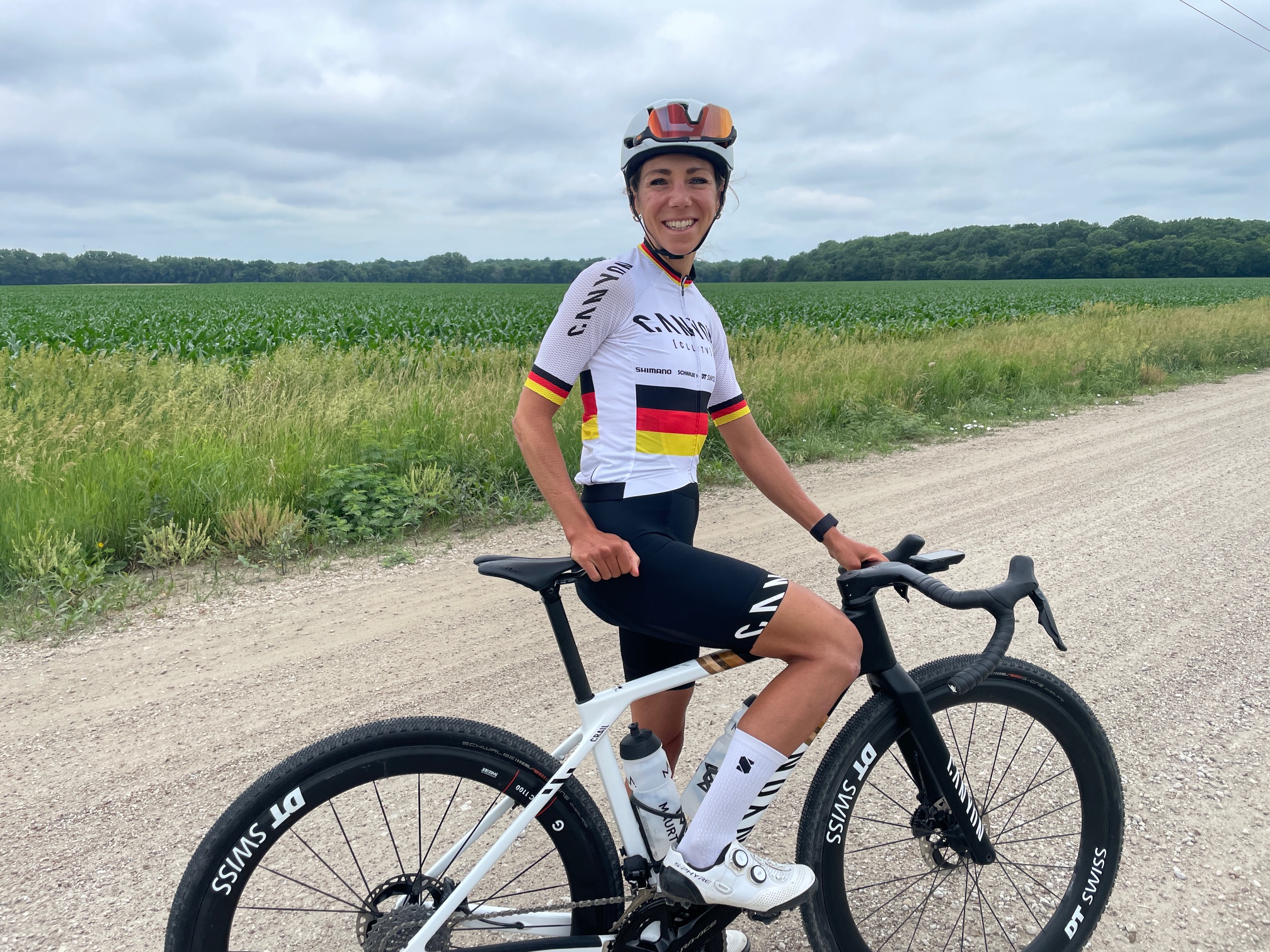 Carolin Schiff before a recon ride at the 2024 Unbound Gravel 200