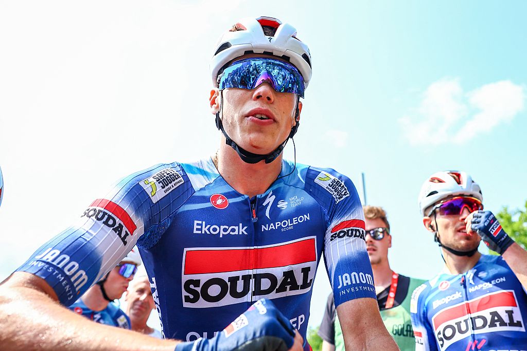 French Paul Magnier of Soudal Quick-Step pictured after winning the Elfstedenronde one day cycling race, race 4 (out of 8) of the Lotto Belgium Cup, 196 km with start and finish in Brugge, Sunday 15 June 2025. BELGA PHOTO DAVID PINTENS (Photo by DAVID PINTENS / BELGA MAG / Belga via AFP)