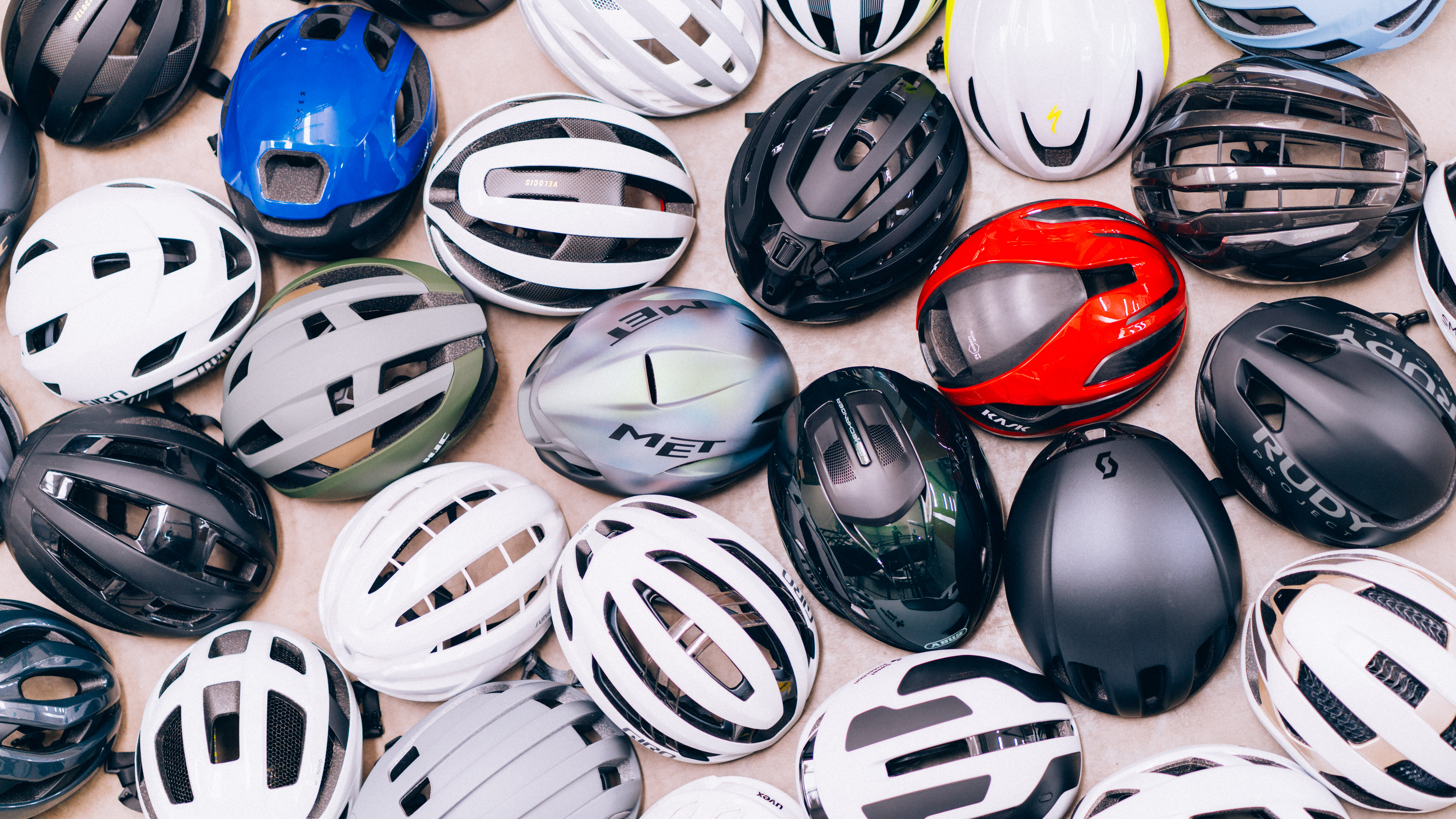 A close up of helmets being tested in the wind tunnel